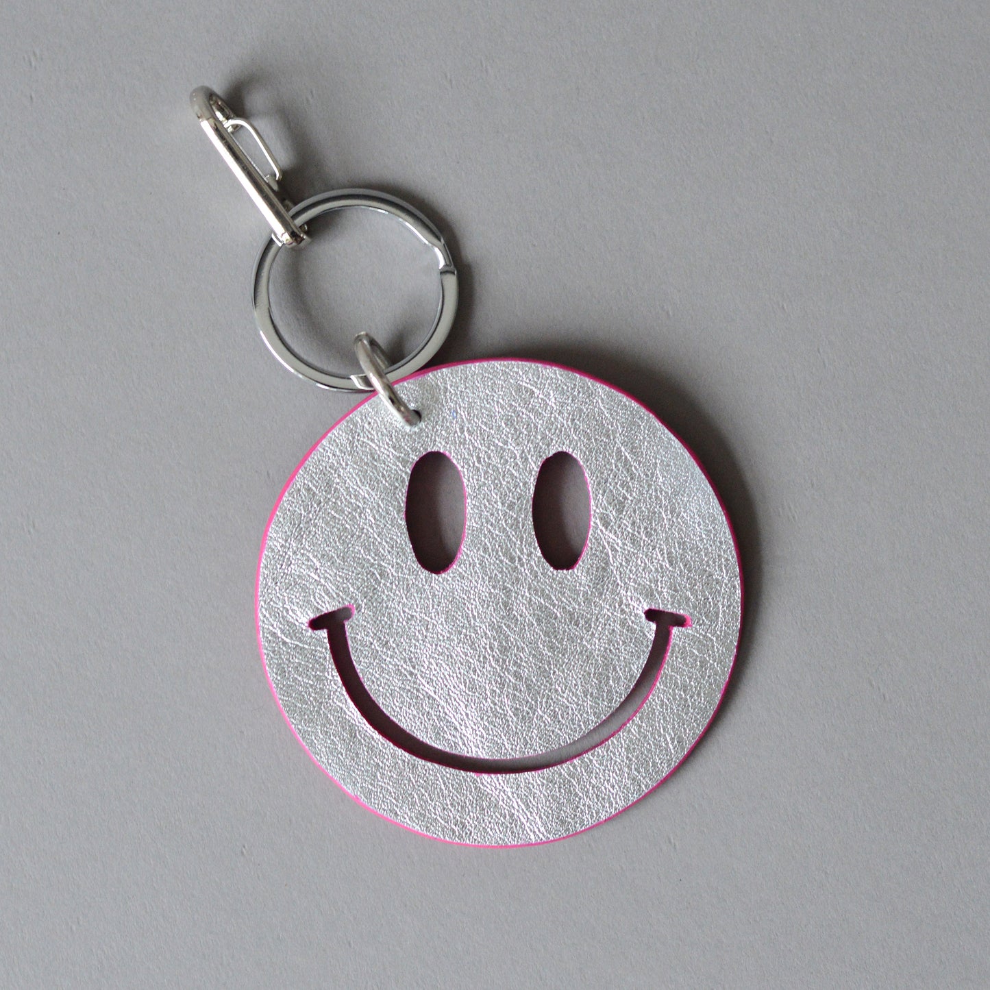 Happy Key Ring Pink Silver