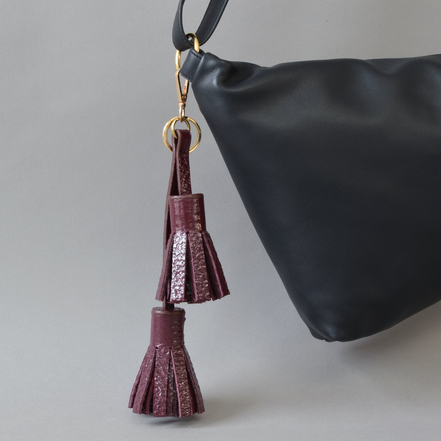 Twin Tassel Key Ring Burgundy Gloss